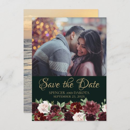 Rustic Bloom  Terracotta and Marsala Red 2 Photo Save The Date