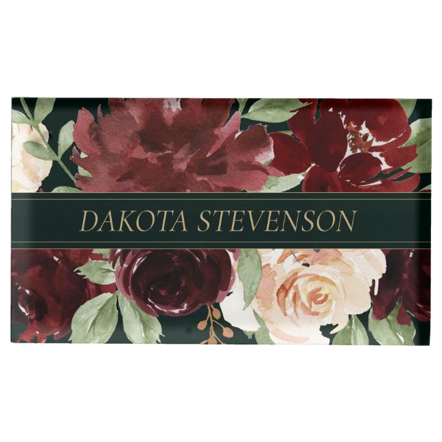 Rustic Bloom | Terracotta and Marsala Red Custom Place Card Holder (Front)