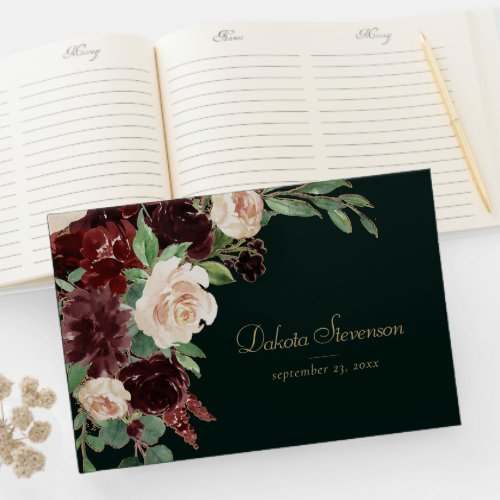 Rustic Bloom  Terracotta and Marsala Red Floral Guest Book