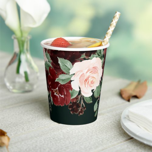 Rustic Bloom  Terracotta and Marsala Red Floral Paper Cups