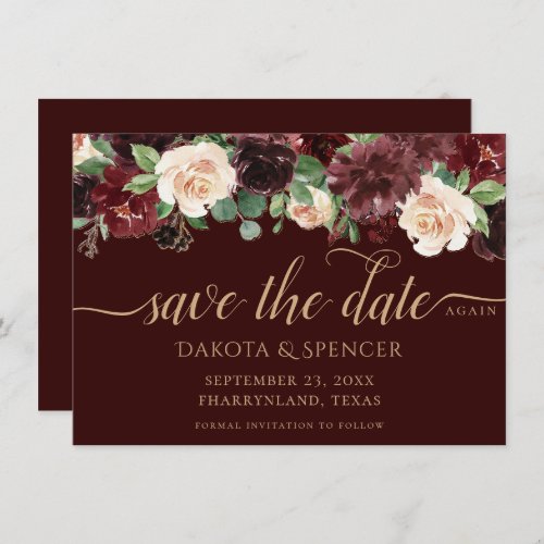Rustic Bloom  Terracotta and Marsala Red Floral Save The Date