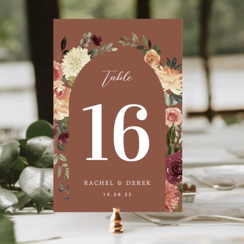 Rustic Bloom Watercolor Floral Arch Table Number