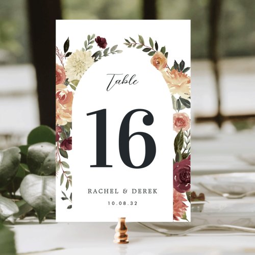 Rustic Bloom Watercolor Floral Arch Table Number