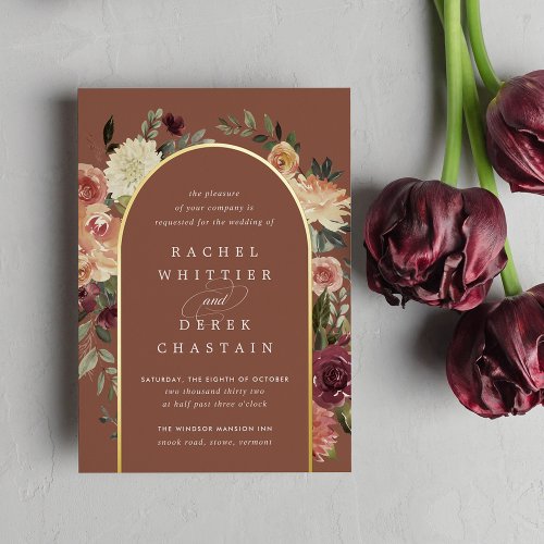 Rustic Bloom Watercolor Floral Arch Wedding Foil Invitation