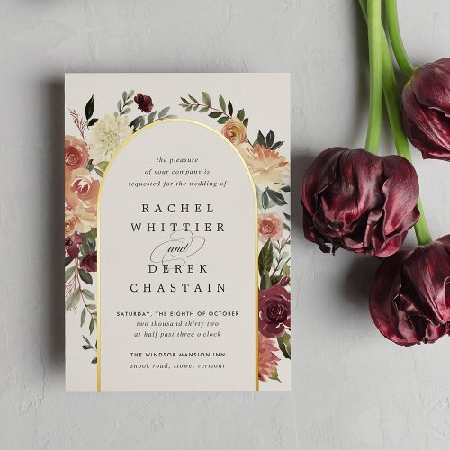 Rustic Bloom Watercolor Floral Arch Wedding Foil Invitation