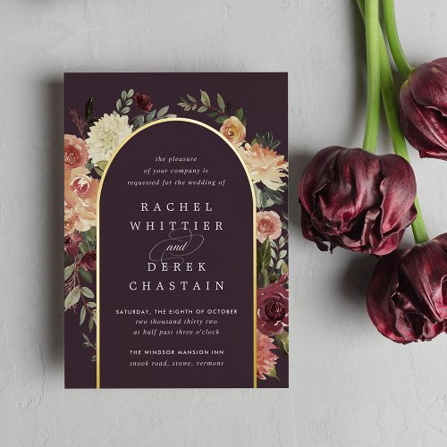 Rustic Bloom Watercolor Floral Arch Wedding Foil Invitation