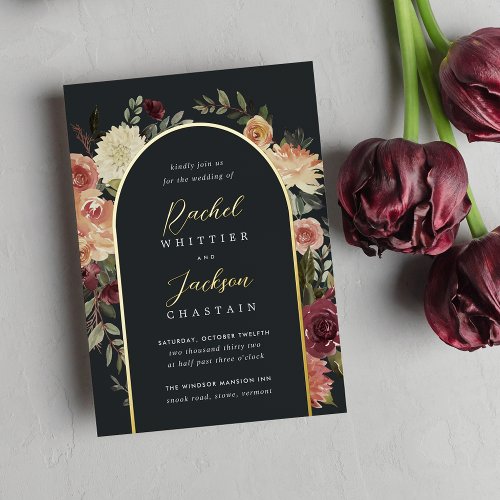 Rustic Bloom Watercolor Floral Arch Wedding Foil Invitation