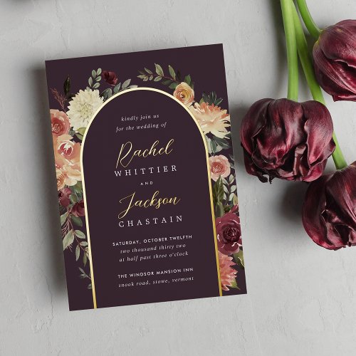 Rustic Bloom Watercolor Floral Arch Wedding Foil Invitation