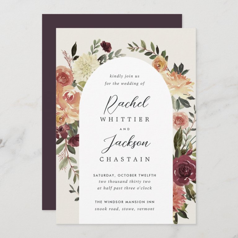 Rustic Bloom Watercolor Floral Arch Wedding Invitation