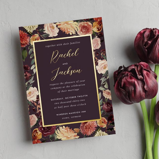 Rustic Bloom Watercolor Floral Frame Wedding Foil Invitation (Creator Uploaded)