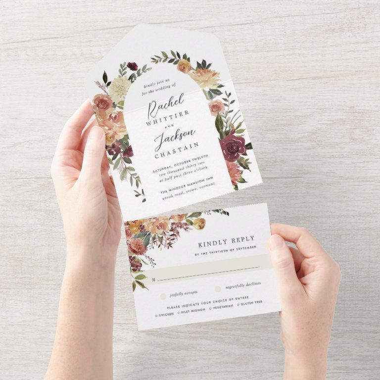 Rustic Bloom Watercolor Floral Wedding All In One Invitation