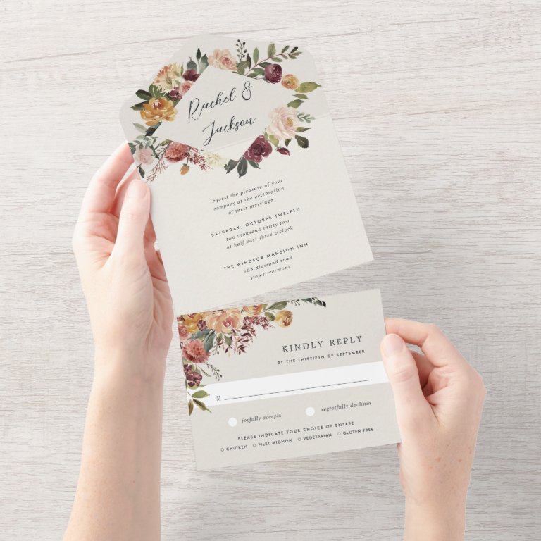 Rustic Bloom Watercolor Floral Wedding All In One Invitation