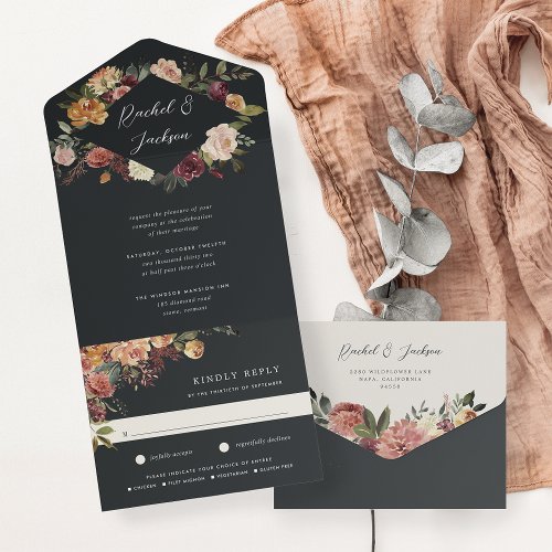 Rustic Bloom Watercolor Floral Wedding All In One Invitation