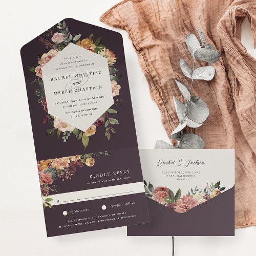 Rustic Bloom Watercolor Floral Wedding All In One Invitation
