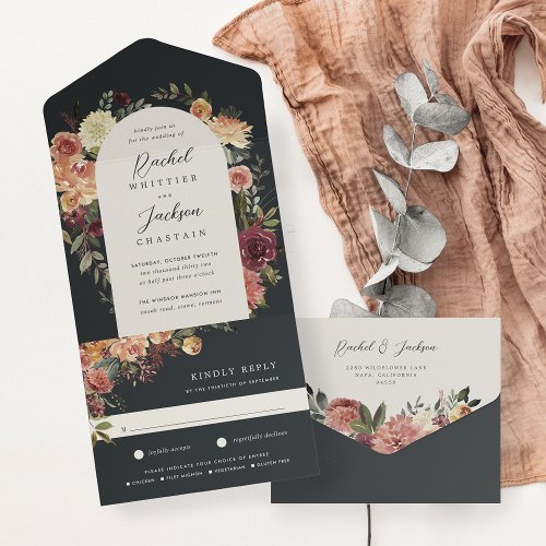 Rustic Bloom Watercolor Floral Wedding All In One Invitation