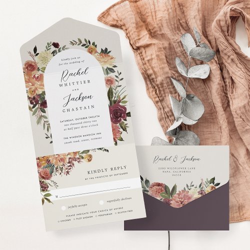 Rustic Bloom Watercolor Floral Wedding All In One Invitation