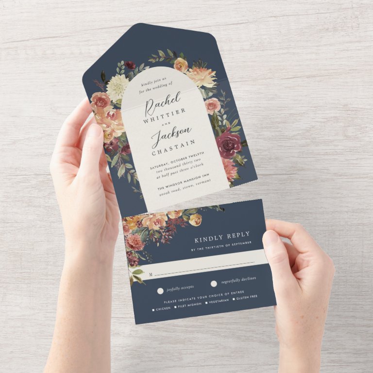 Rustic Bloom Watercolor Floral Wedding All In One Invitation