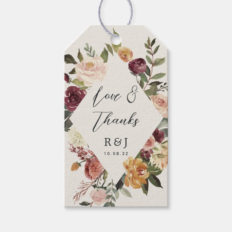 Rustic Bloom Watercolor Floral Wedding Favor Gift Tags