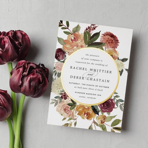 Rustic Bloom Watercolor Floral Wedding Foil Invitation