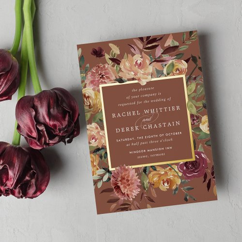 Rustic Bloom Watercolor Floral Wedding Foil Invitation