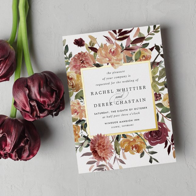 Rustic Bloom Watercolor Floral Wedding Foil Invitation (Creator Uploaded)