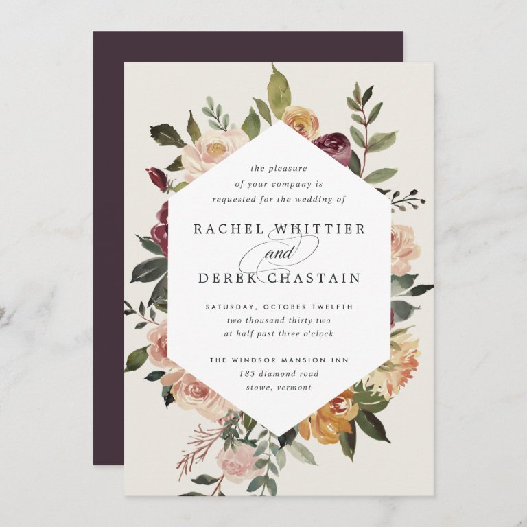 Rustic Bloom Watercolor Floral Wedding Invitation