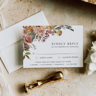 Rustic Bloom Watercolor Floral Wedding Meal Choice RSVP Card