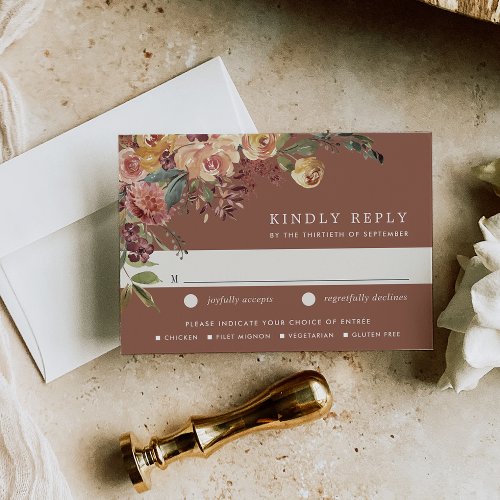 Rustic Bloom Watercolor Floral Wedding Meal Choice RSVP Card