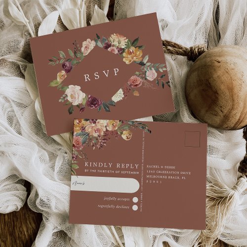 Rustic Bloom Watercolor Floral Wedding RSVP Postcard