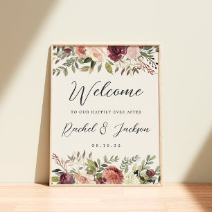 Rustic Bloom Watercolor Floral Wedding Welcome Poster