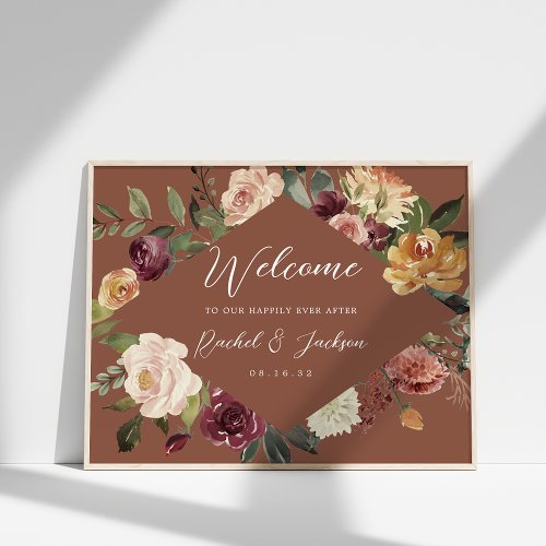 Rustic Bloom Watercolor Floral Wedding Welcome Poster