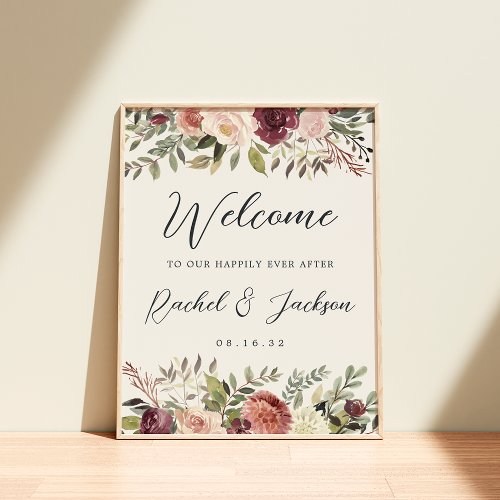 Rustic Bloom Watercolor Floral Wedding Welcome Poster