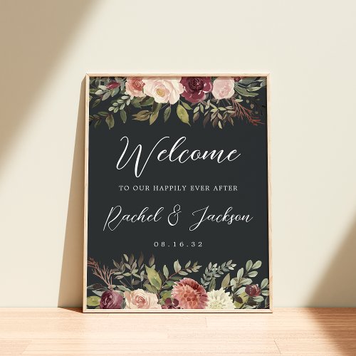 Rustic Bloom Watercolor Floral Wedding Welcome Poster