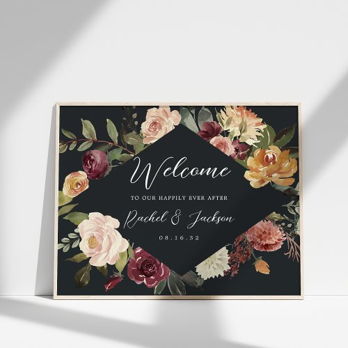 Rustic Bloom Watercolor Floral Wedding Welcome Poster