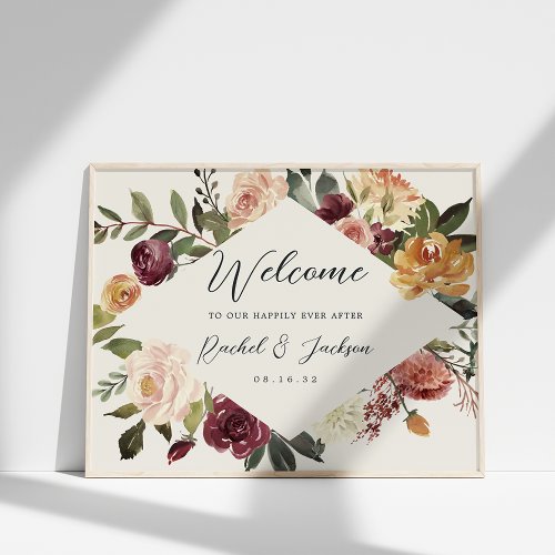 Rustic Bloom Watercolor Floral Wedding Welcome Poster