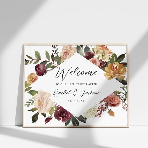 Rustic Bloom Watercolor Floral Wedding Welcome Poster