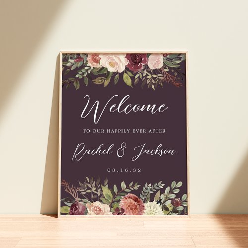 Rustic Bloom Watercolor Floral Wedding Welcome Poster