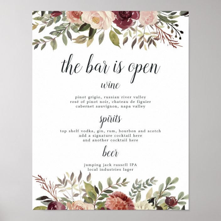 Rustic Bloom Wedding Bar Menu Sign | Zazzle.com