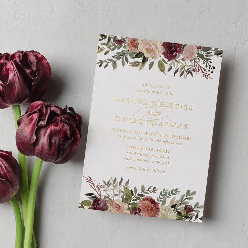 Rustic Bloom Wedding  Foil Invitation
