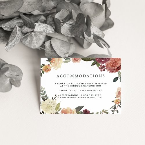 Rustic Bloom  Wedding Hotel Accommodation Cards