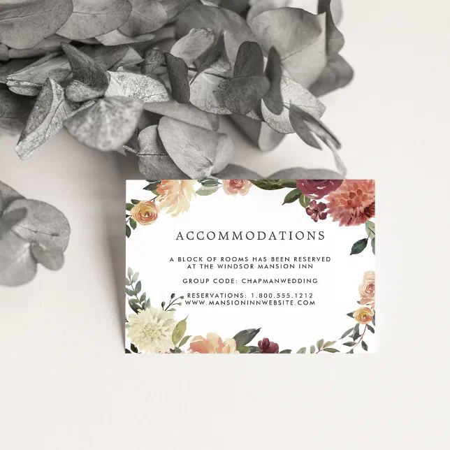 Rustic Bloom | Wedding Hotel Accommodation Cards | Zazzle