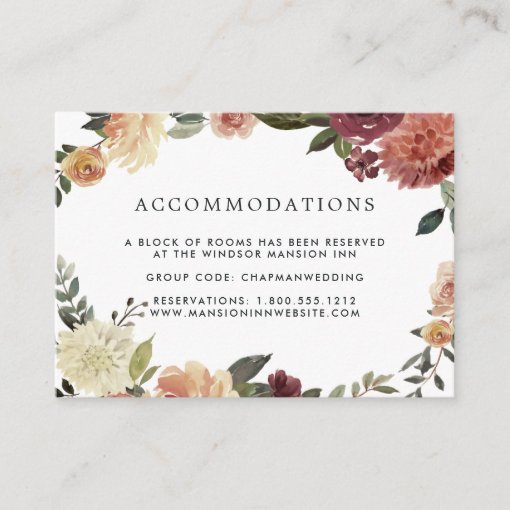 Rustic Bloom | Wedding Hotel Accommodation Cards | Zazzle