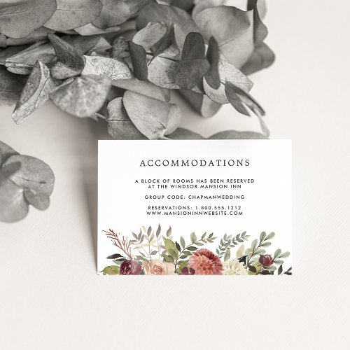 Rustic Bloom  Wedding Hotel Accommodation Enclosure Card