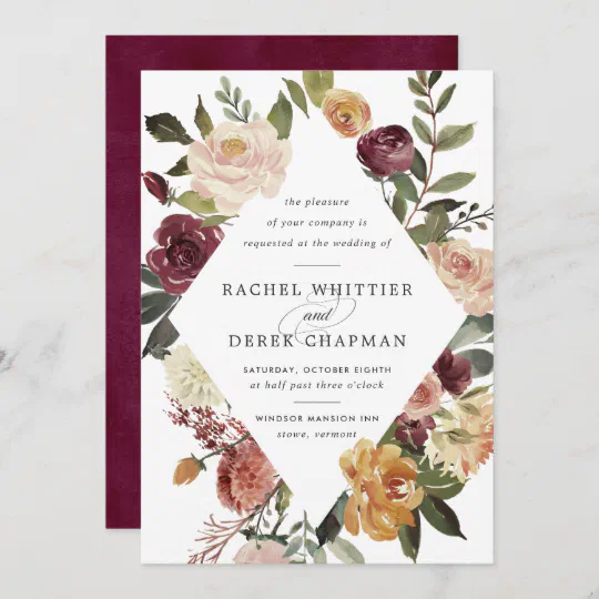 Wedding Invitations Personalised Rustic damask/bunting/pink floral packs of 10 