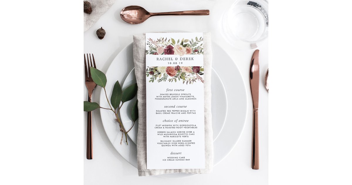 Rustic Bloom Wedding Menu Card | Zazzle