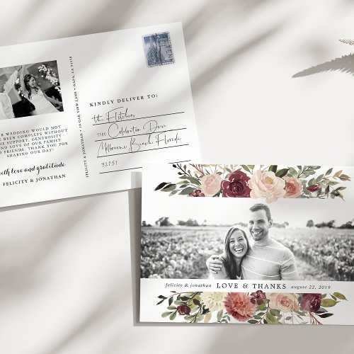 Rustic Bloom  Wedding Photo Thank You Postcard