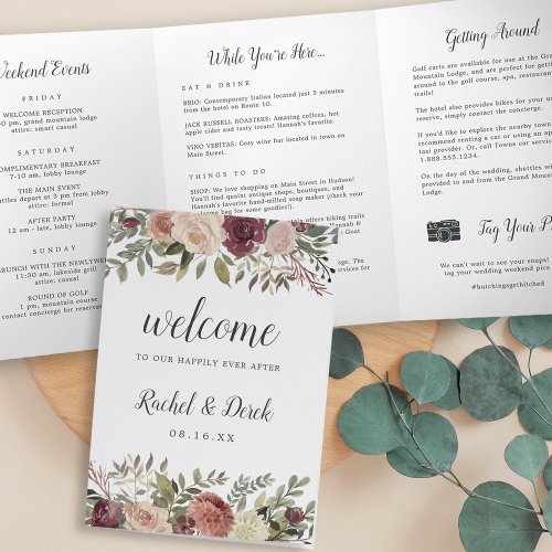 Rustic Bloom Wedding Welcome Letter Itinerary Tri_Fold Program