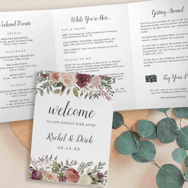 Rustic Bloom Wedding Welcome Letter Itinerary Tri-Fold Program (Creator Uploaded)