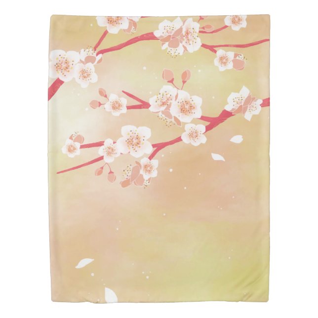 Rustic Blooming Peachy Cherry Blossom Flowers Duvet Cover (Front)