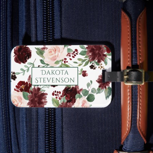 Rustic Blooms  Terracotta and Marsala Monogram Luggage Tag